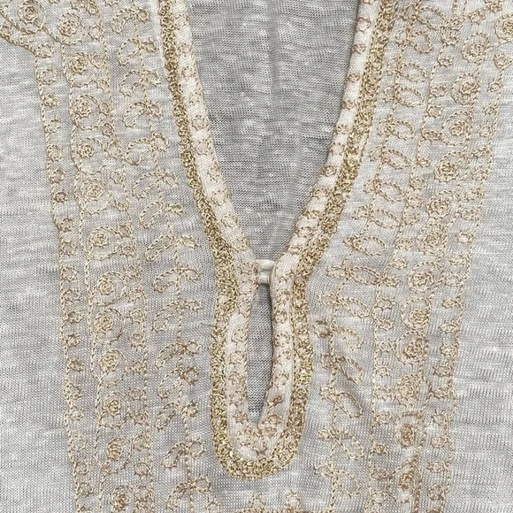 Calypso St. Barth Etasa Tunic Linen White Ivory Flared Sleeve Embroidered Blouse - Picture 7 of 9